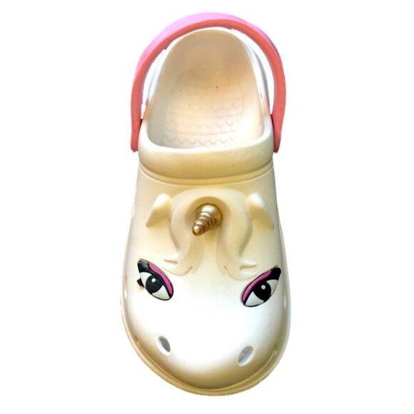 Kids Unicorn-Themed White Clogs  w/Pink  Adjustable Strap - LG 3/4 - Picture 1 of 3